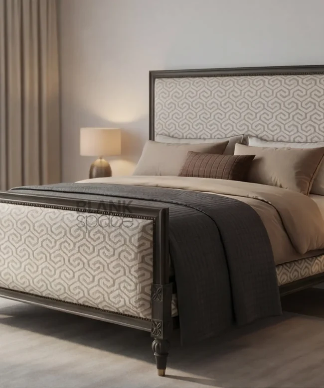 Luxury Upholstered Wooden Bed with Designer Fabric Panels