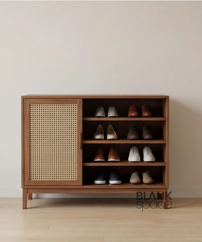 Solid Wood Shoe Storage Cabinet with Cane Panel Door