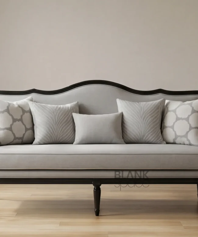 Classic Wooden Sofa with Grey Upholstery