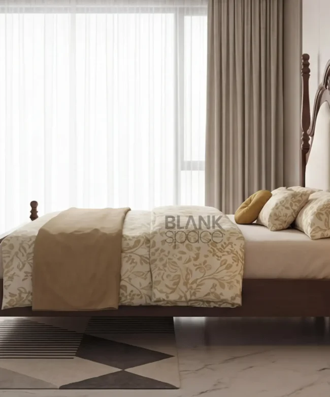 Classic Solid Wood Bed with Carved Headboard