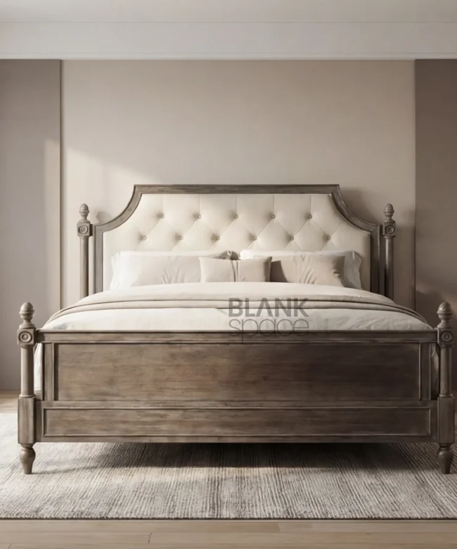 Luxury Solid Wood Bed with Tufted Upholstered Headboard