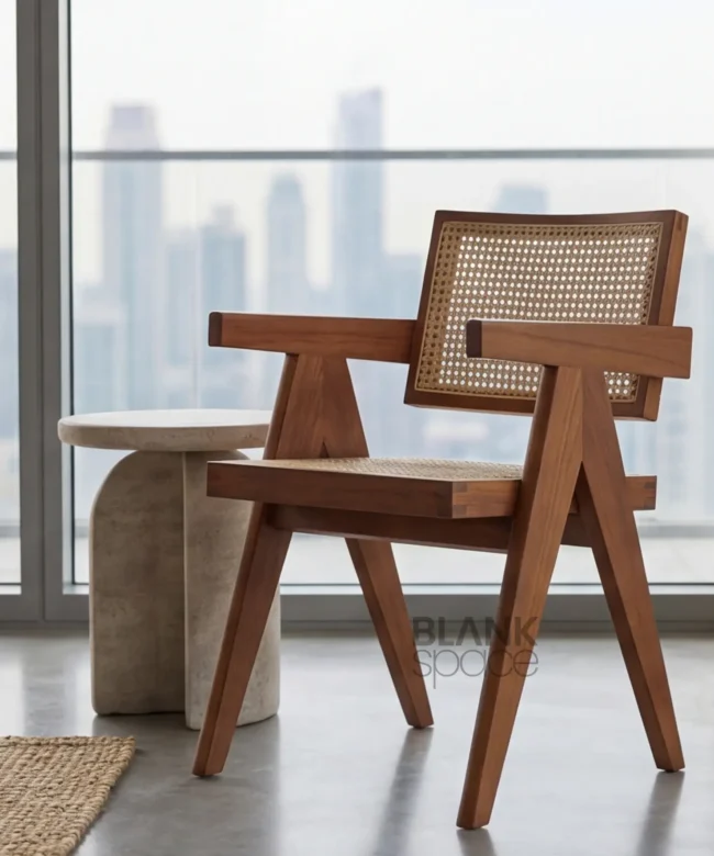 Solid Wood Cane Armchair