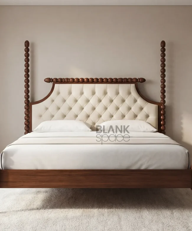 Luxury Solid Wood Bed with Upholstered Tufted Headboard