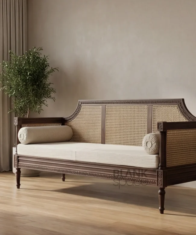 Hand-Carved Solid Wood Cane Back Daybed
