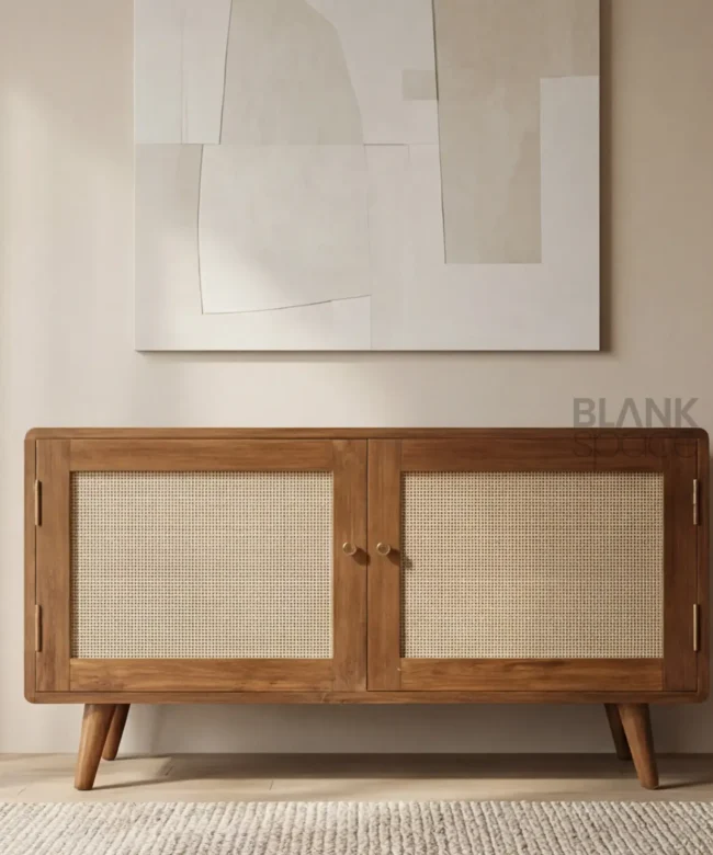 Solid Wood Cane Door Sideboard Cabinet