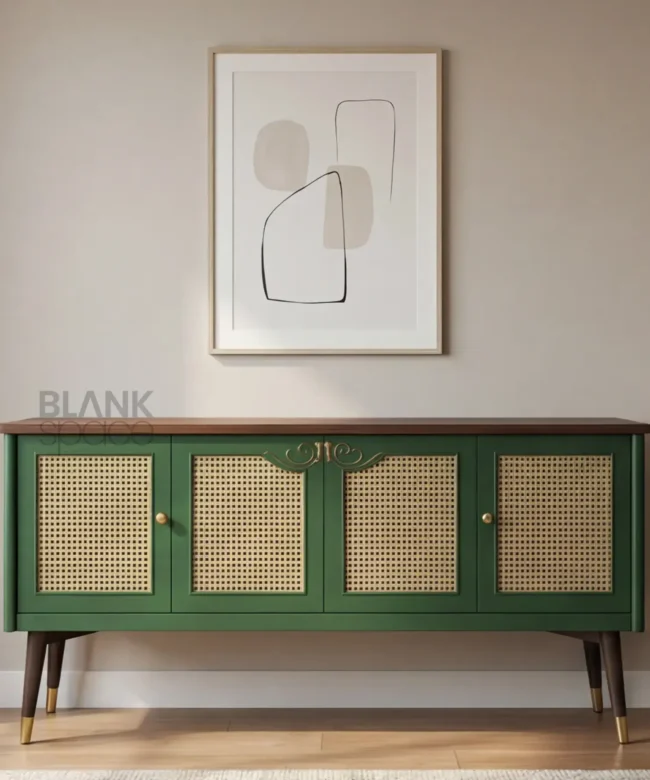 Luxury Green Cane Sideboard Cabinet