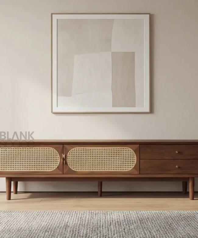 Solid Wood Cane Low TV Console