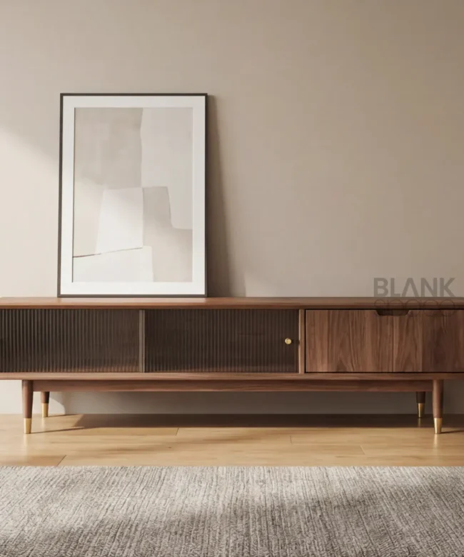 Modern Wooden TV Console with Fluted Glass Doors