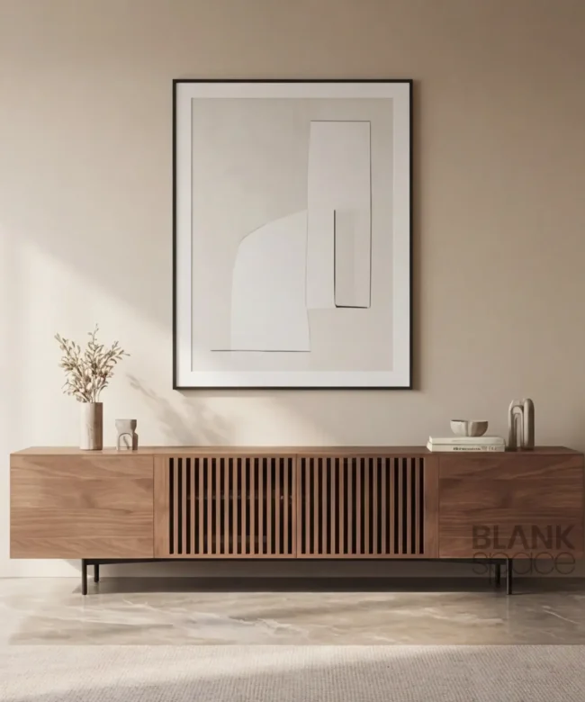 Modern Wooden TV Console with Vertical Slat Design