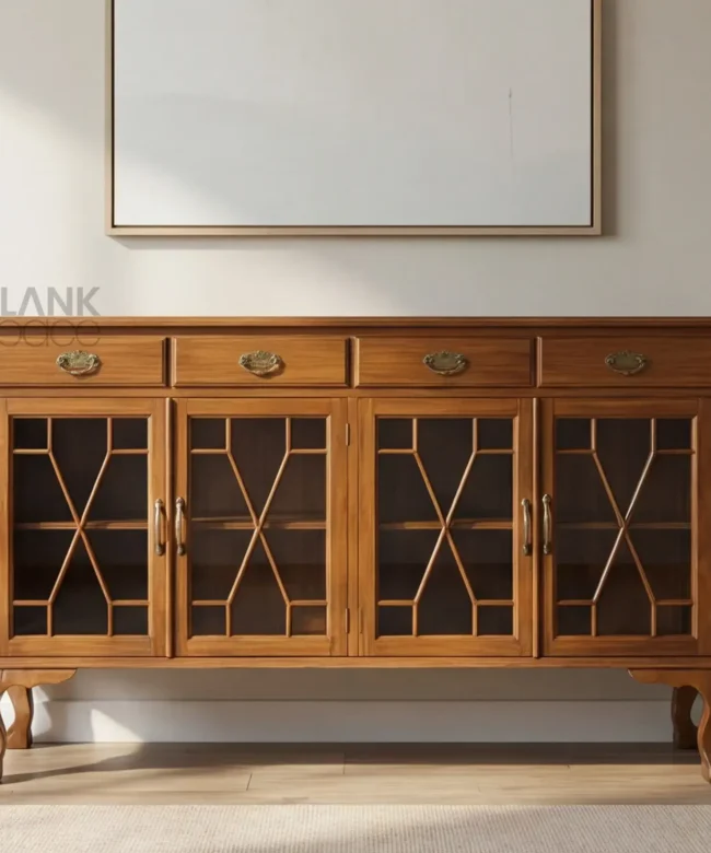 Classic Solid Wood Glass Door Sideboard Cabinet