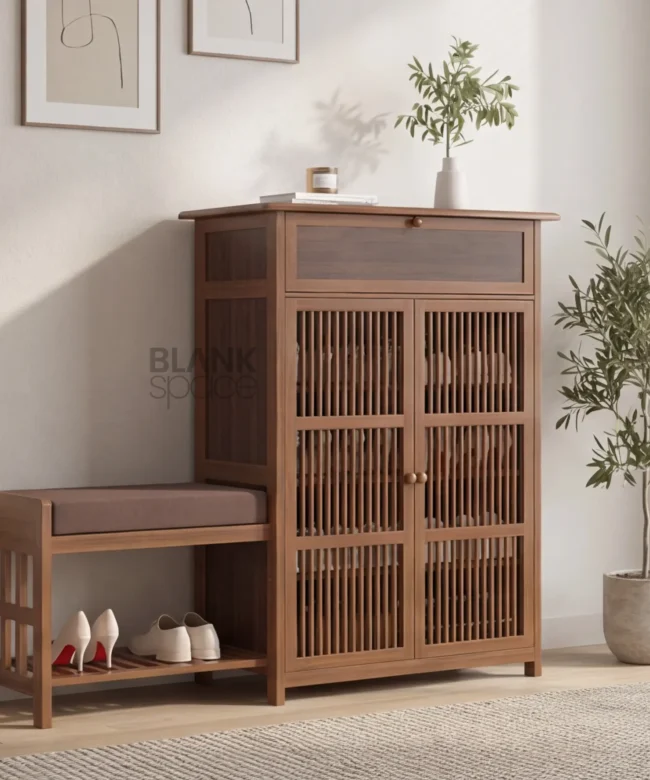 Solid Teakwood Shoe Rack with Seating Bench