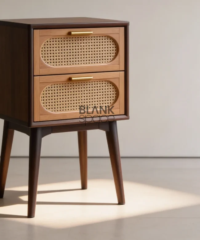 Solid Wood Bedside Table with Cane Drawers