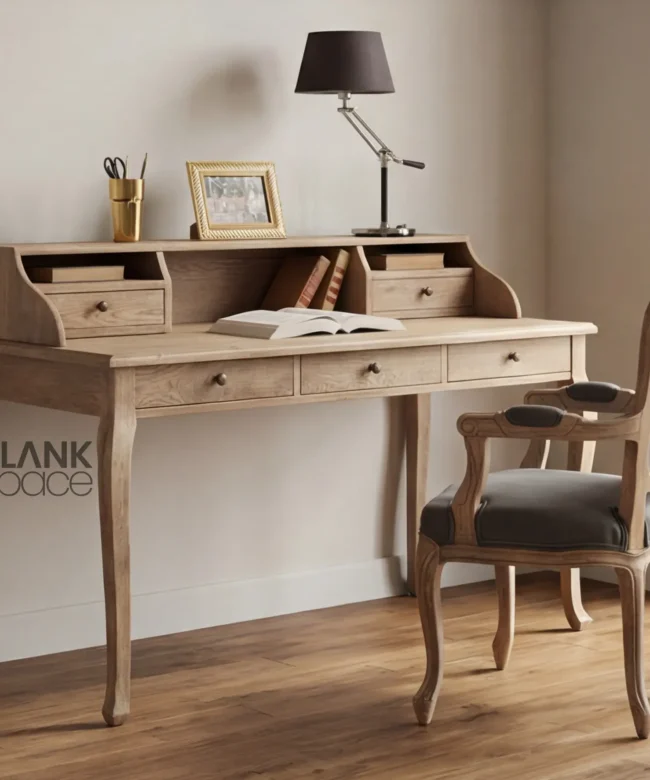 Classic Wooden Writing Desk with Storage Hutch