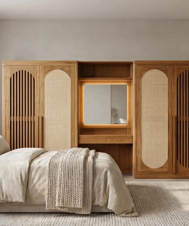 Luxury Solid Wood Wardrobe with Built-In Dressing Unit & LED Lighting