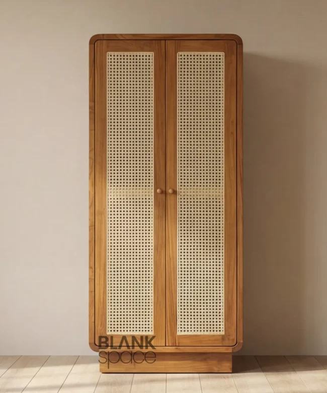 Arched Solid Wood Wardrobe with Cane Door