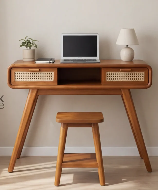 Modern Wooden Study Desk with Cane Drawers