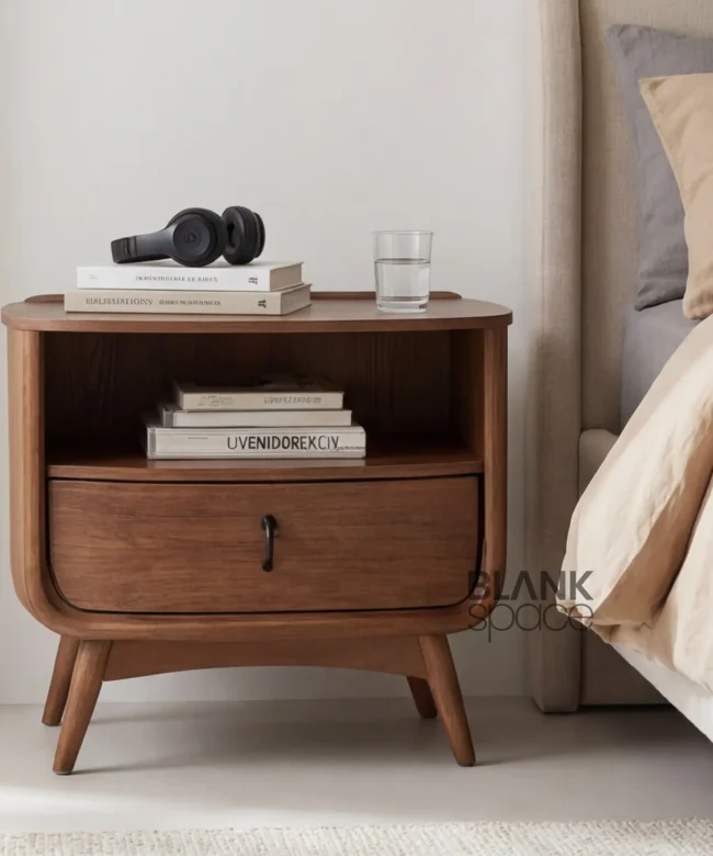 Solid Wood Bedside Table with Drawer & Open Shelf