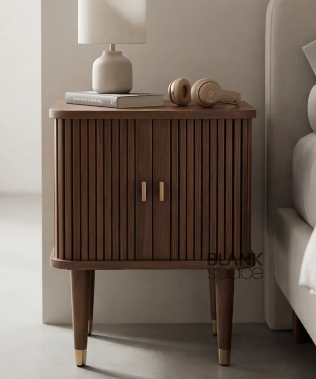 Premium Solid Wood Bedside Table with Fluted Doors
