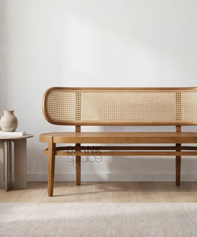 Solid Wood Bench with Cane Backrest