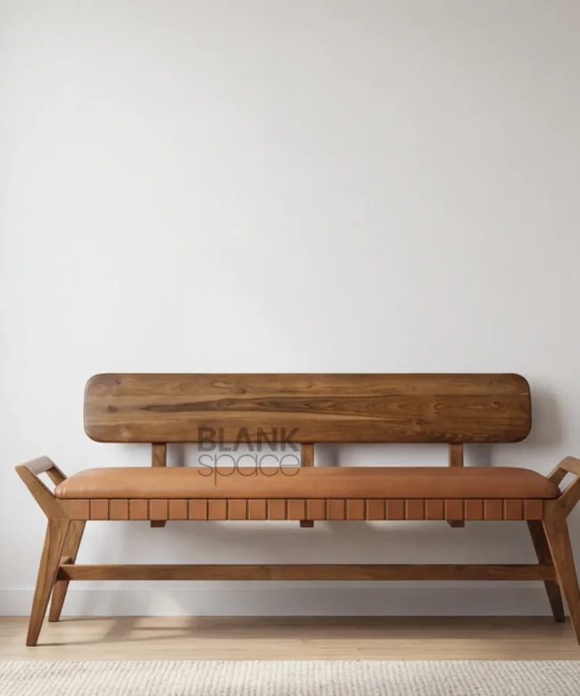 Solid Wood Bench with Upholstered Seat & Backrest