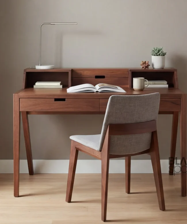 Modern Solid Wood Study & Writing Desk with Storage Hutch
