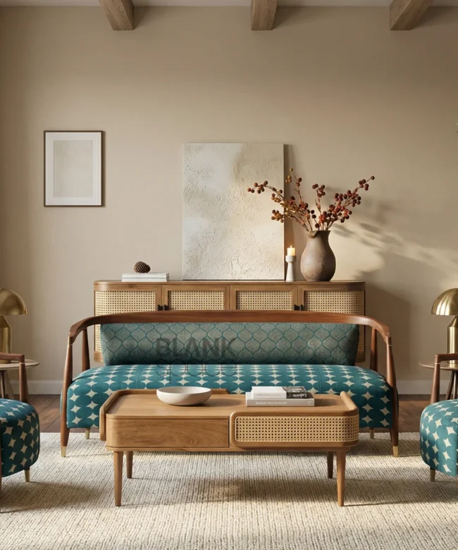 Modern Wooden Sofa Set with Designer Upholstery